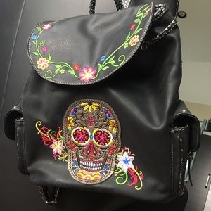 Black leather Sugar Skull backpack